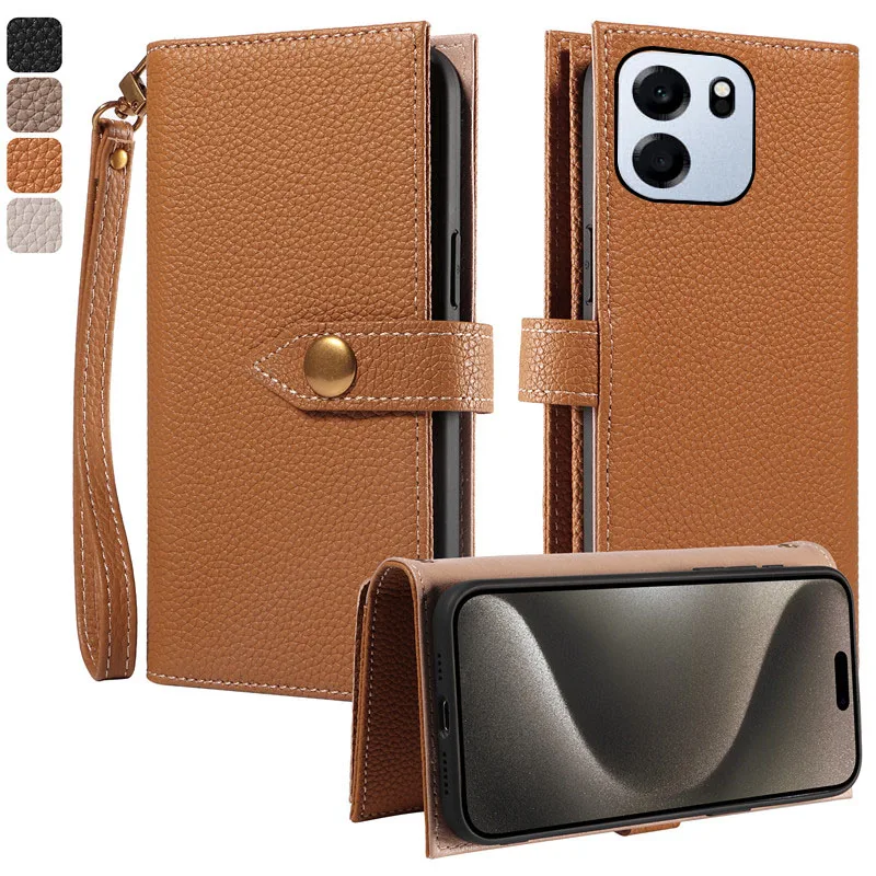 

100% Genuine lychee grain leather many card slot wallet Cover For OnePlus Nord CE6 Lite Magnetic skin Fall prevention phone Case