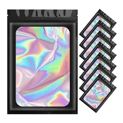 50pcs Black Holographic Laser Color Bag Plastic Ziplock Foil Pouches For DIY Jewelry Retail Storage Pouch Zip Lock Bags