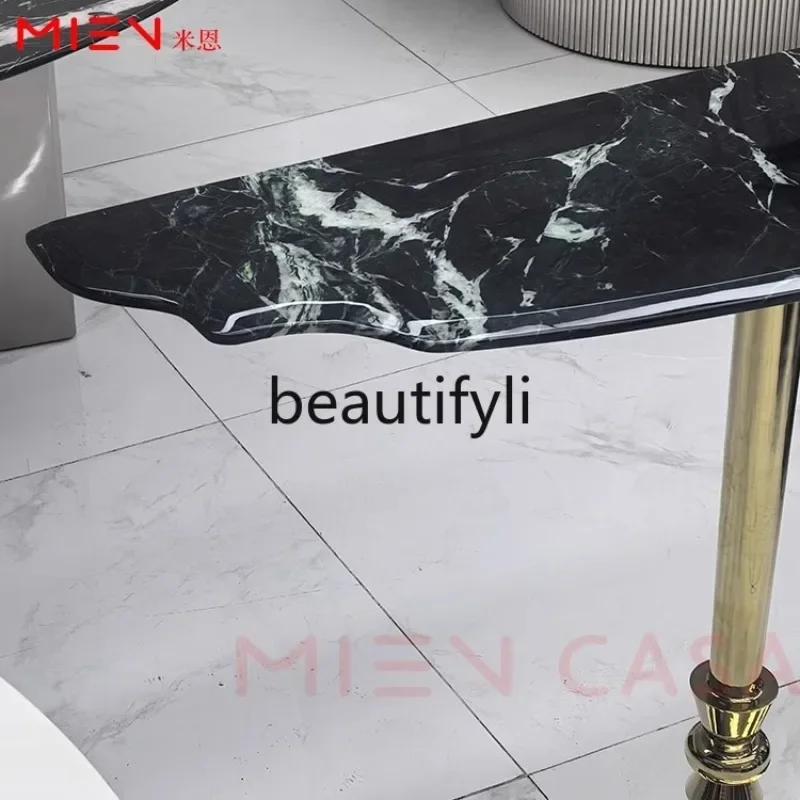 イタリアのミニマリストライト高級大理石高級石玄関テーブルハイエンドエントリーステンレス鋼玄関コンソール