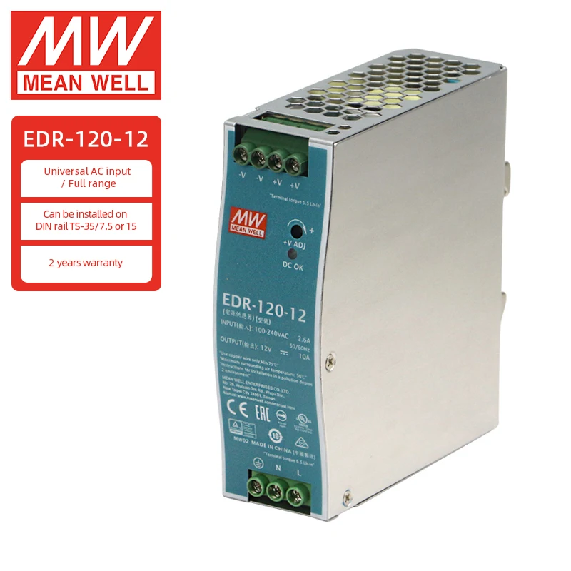 

Meanwell EDR-120W DIN Rail Type 12V 24V 48V Switch Power Supply Single Output Industrial Power Supply EDR-120-24 EDR-120-12