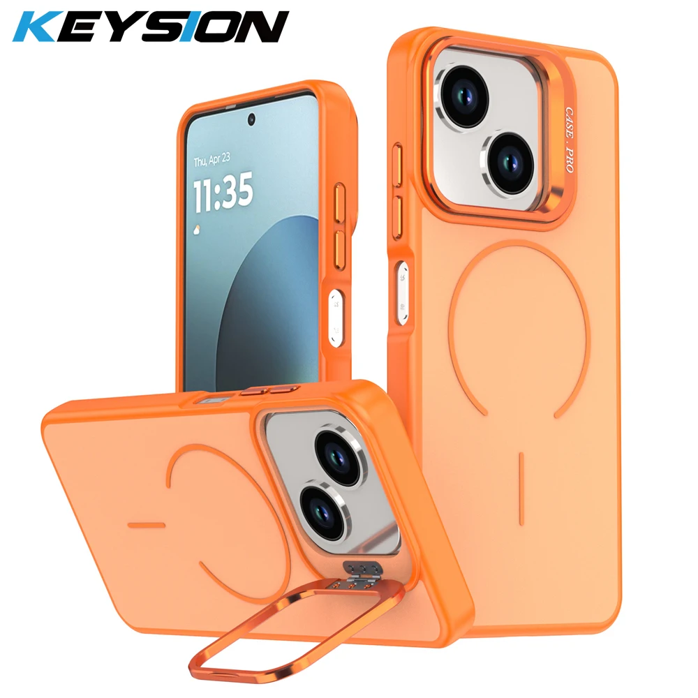 

KEYSION Matte Skin Feel Lens Stand Phone Case for Magsafe for ZTE Blade A35E Magnetic Shockproof Back Cover for ZTE Blade A35E