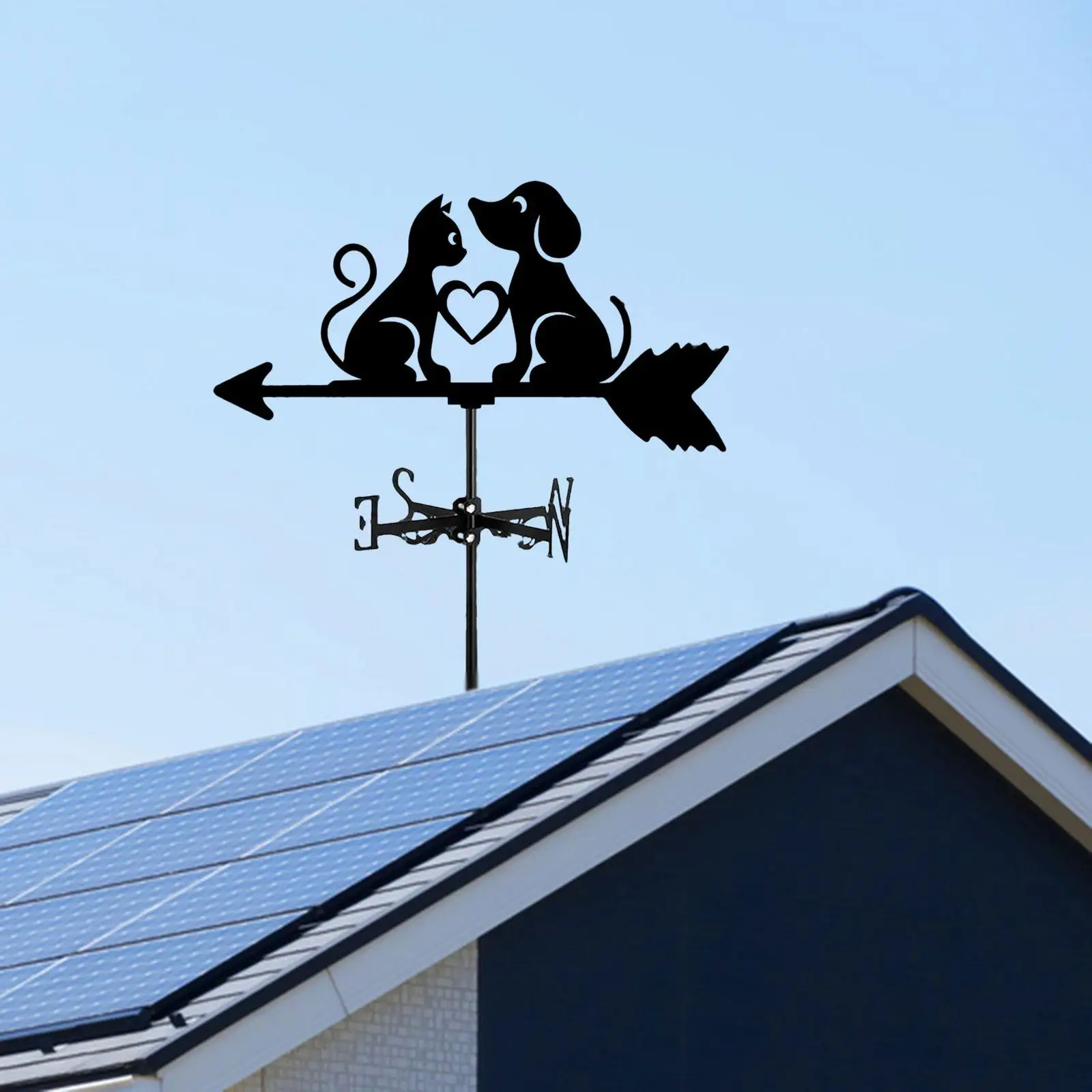 Metal Wind Vane Weathercock Wind Direction Indicator Garden Weathervane Dog Cat Silhouette for Porch Shed Farmhouse Garage Farm