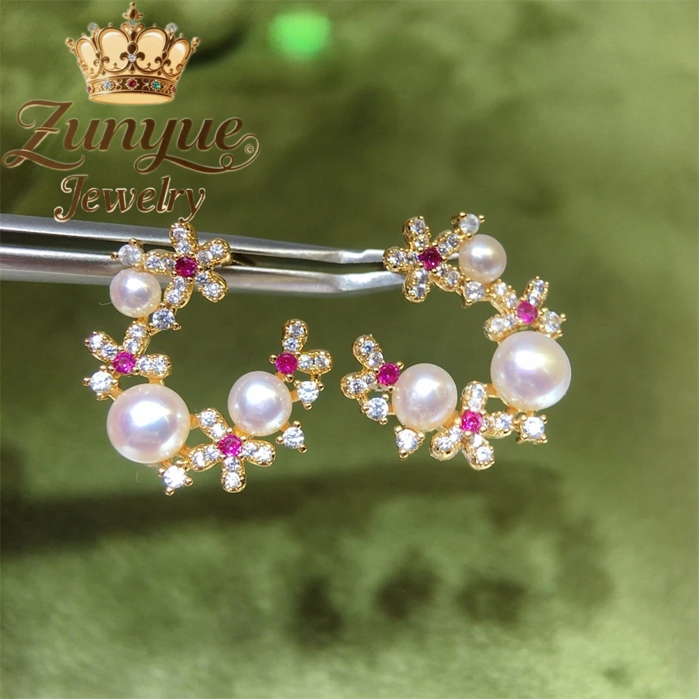 

Natural Freshwater Pearl Flower Stud Earrings Luxury Quality Jewelry Best Selling Fashion Fine Jewelry Exquisite Charms Popular