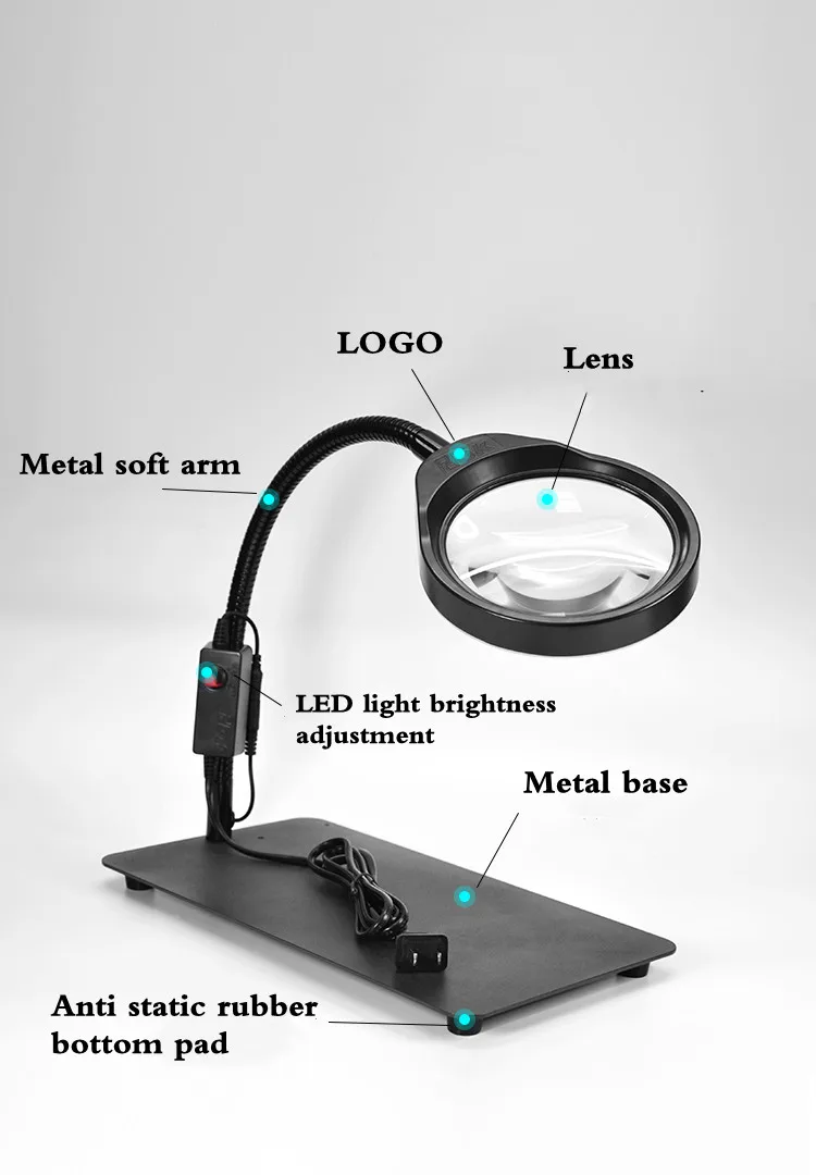 Desk magnifier with lamp 10X HD maintenance test reading band LED work light PD-032C