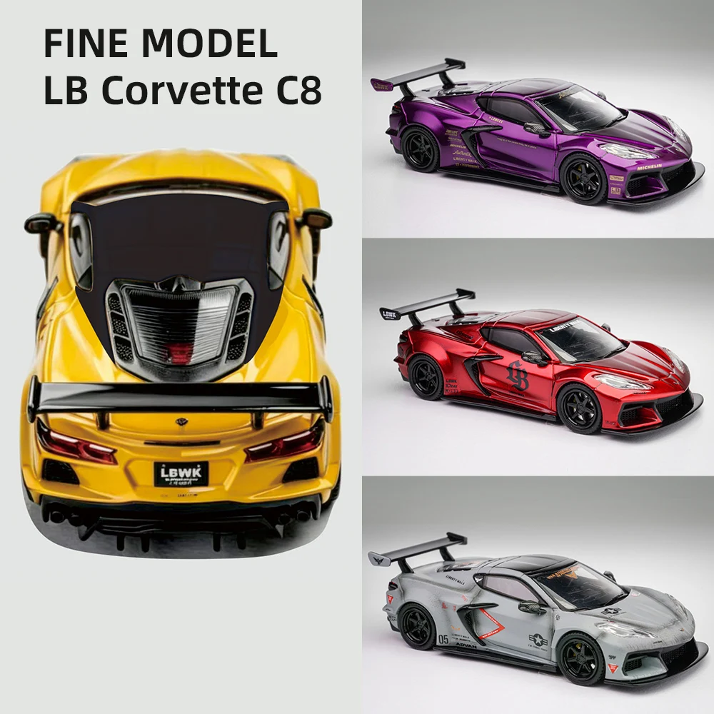 Коллекционная модель автомобиля Fine Model 1/64 LB Corvette C8 из литого металла, лимитированная серия, с демонстрационным футляром