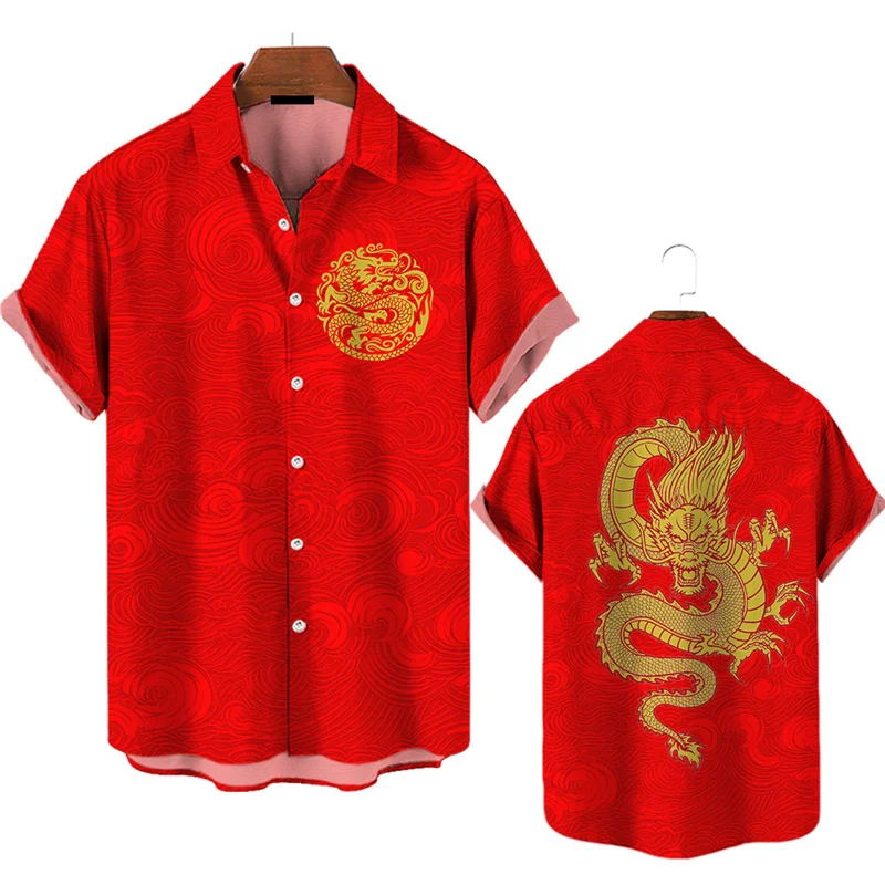 3d Printed 2024 Chinese Dragon Shirt Men Women Fashion Summer Hawaiian Shirt Fashion Top Loose Short Sleeves Blouse Clothing