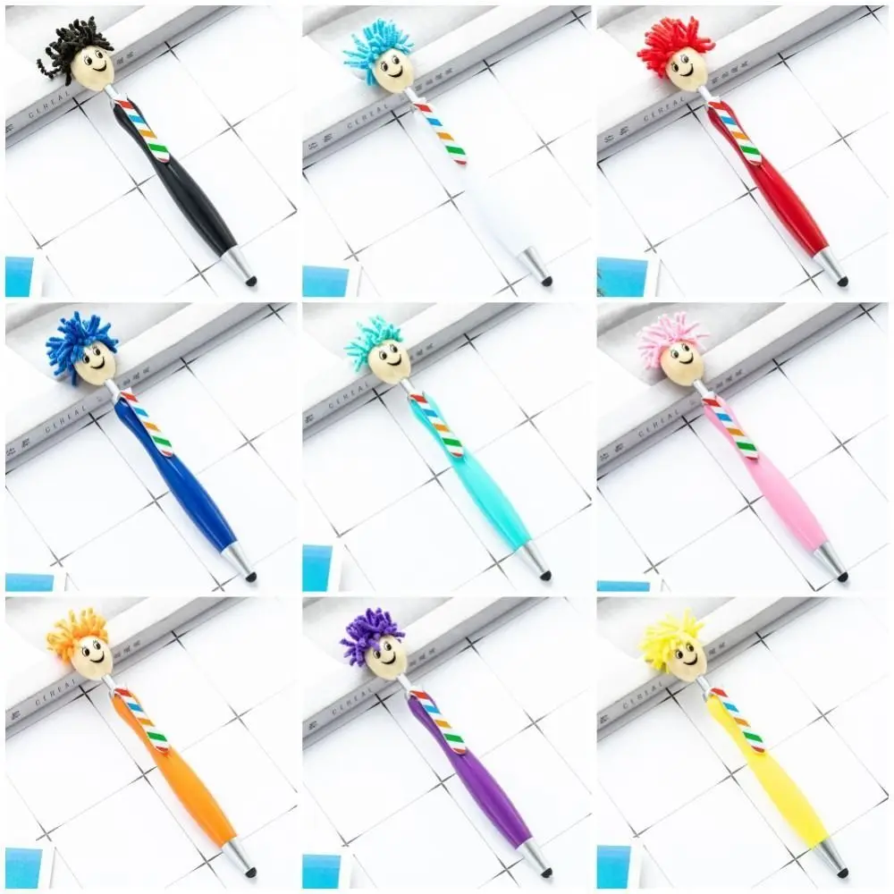 Plush Hair Mop Head Painting Ballpoint Pens Facial Expression Smiling Face Doll Shaped Ballpoint Pens Cartoon Colorful