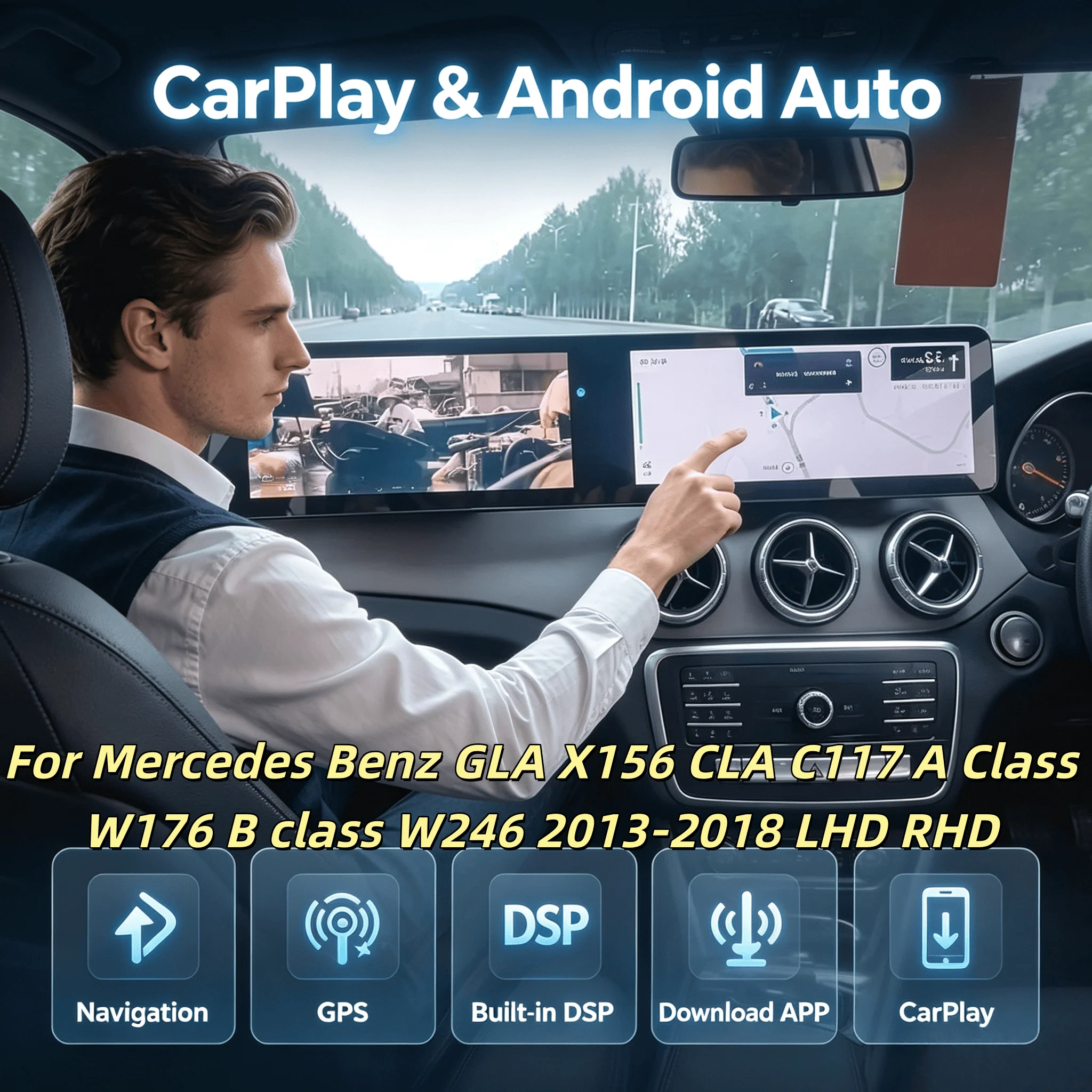 Dual 12.3inch Carplay For Mercedes Benz GLA X156 CLA C117 A Class W176 B class W246 2013-2018 Interactive Display Android14