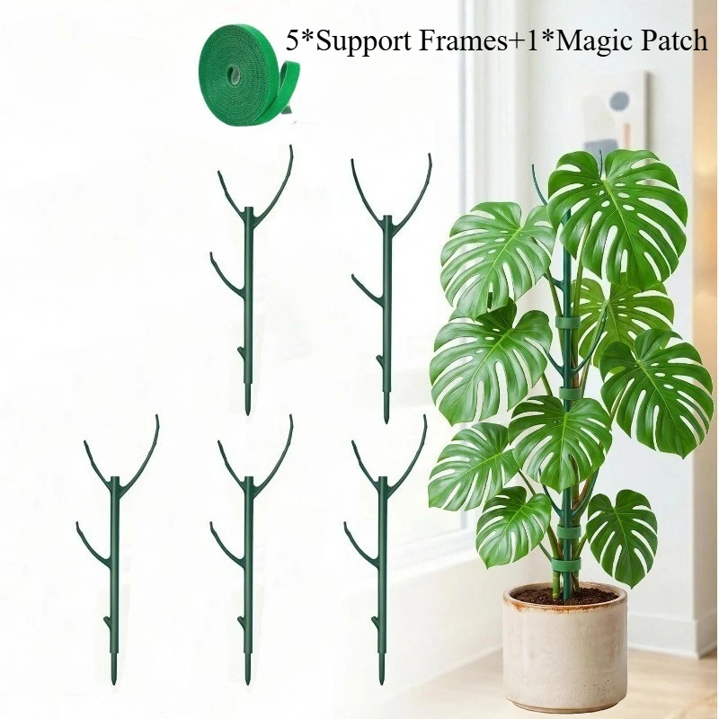 Monstera-Pflanzenstützen, 5 Stützrahmen und 1 Rolle Klettband, Gartenpfähle speziell für Kletterpflanzen entwickelt