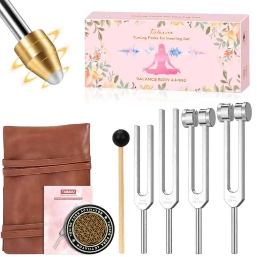 

Tuning Forks for Healing Set - Includes 128HZ 136.1HZ 256HZ 384HZ Weighted and Unweighted Tuning Forks for Chakra/Sound Therapy