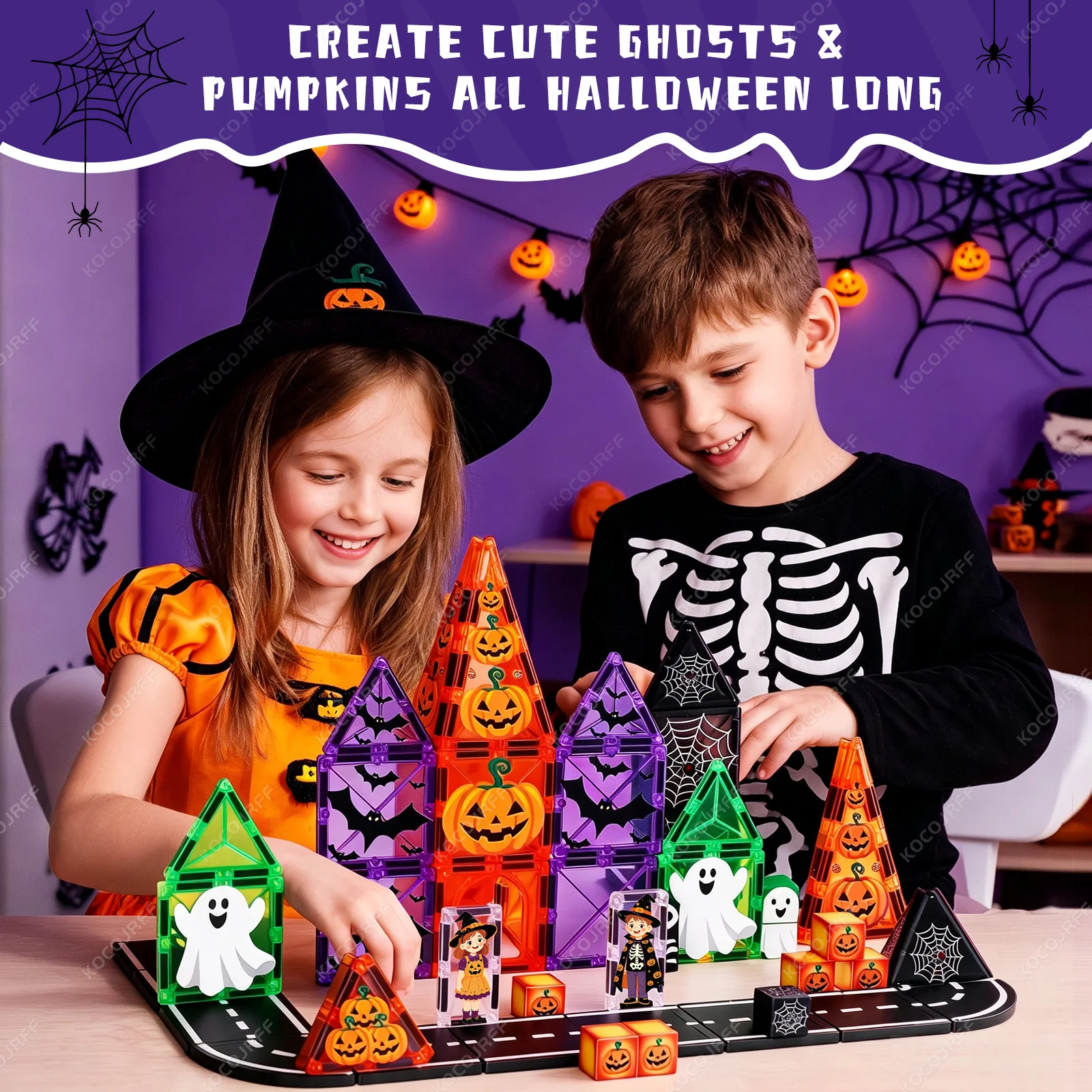 60Pcs Halloween Element Children's Magnetic Building Block Toys, Halloween Creative Building Toys, Cultivate Hands-On Ability