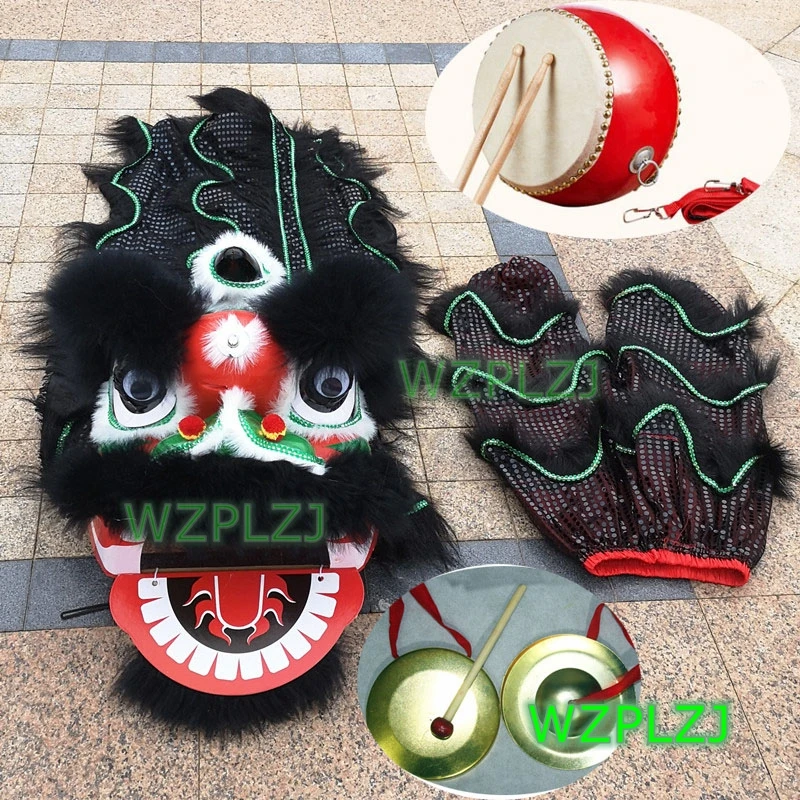 Classic 14 inch  Lion Dance Mascot Costume Pants Drum gong cymbals Child  5-9 Age Cartoon Props Dress Party Carnival Festivall