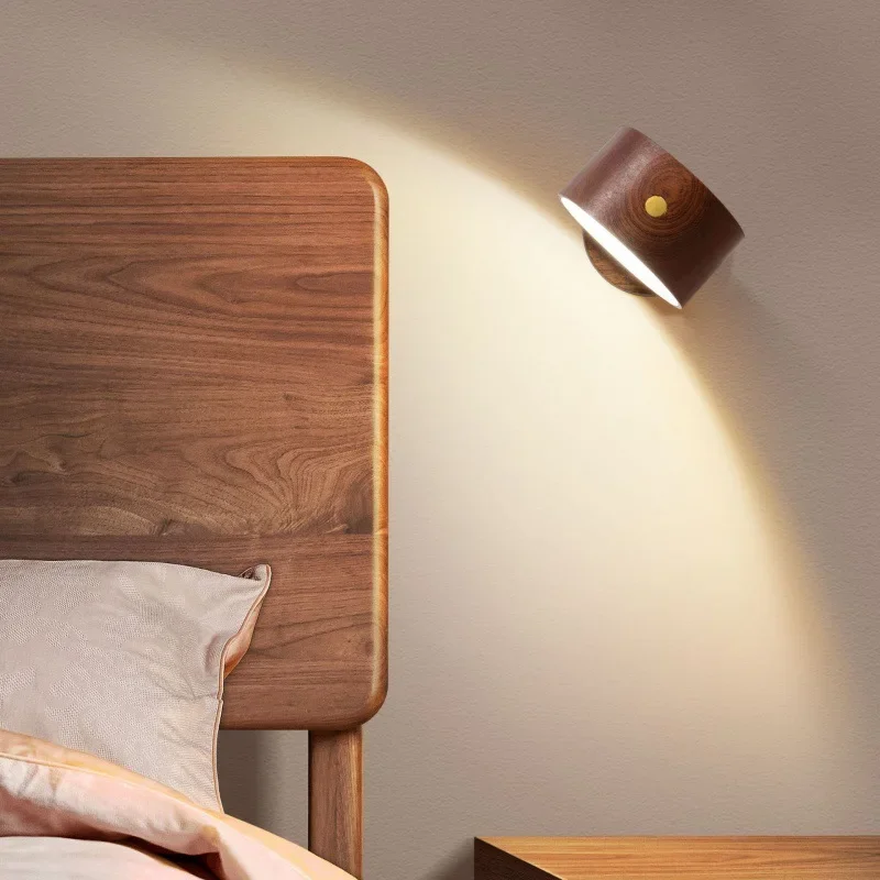 

USB Wooden Wall lamp Desk Lamp Touch Dimming LED Night Light 360° Rotating Eye Protection Atmosphere Magnetic Bedside Lamp