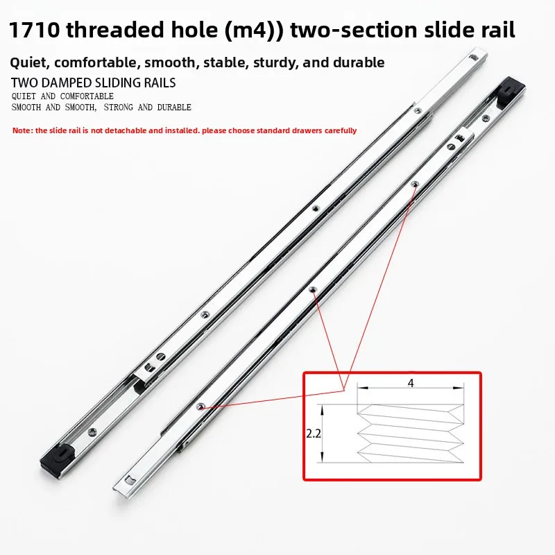 

17mm Narrow Two Fold Drawer Slides Single Direction Ball Bearing Slides Internal External Tapping Cabinet Guide Rails