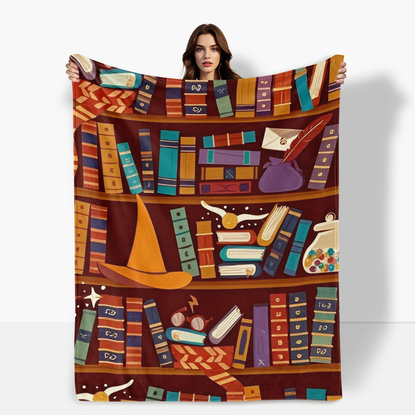 

Colorful Bookshelf Blanket With Cartoon Book Design For Cozy Reading And Stylish Home Decor Warmth
