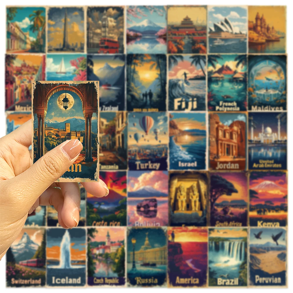 

10/30/50pcs Retro National Tourism Graffiti Poster Stickers DIY Laptop Phone Travel Luggage Car Waterproof Sticker Kids Toys
