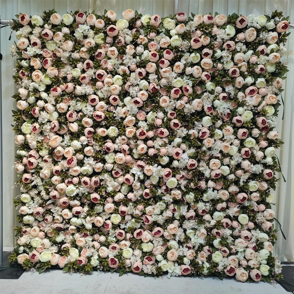 Wholesale New design Wedding 3D Cloth Back Peony Rose Flower Wall Roll Up Floral Wall for Wedding Event Party Decoration