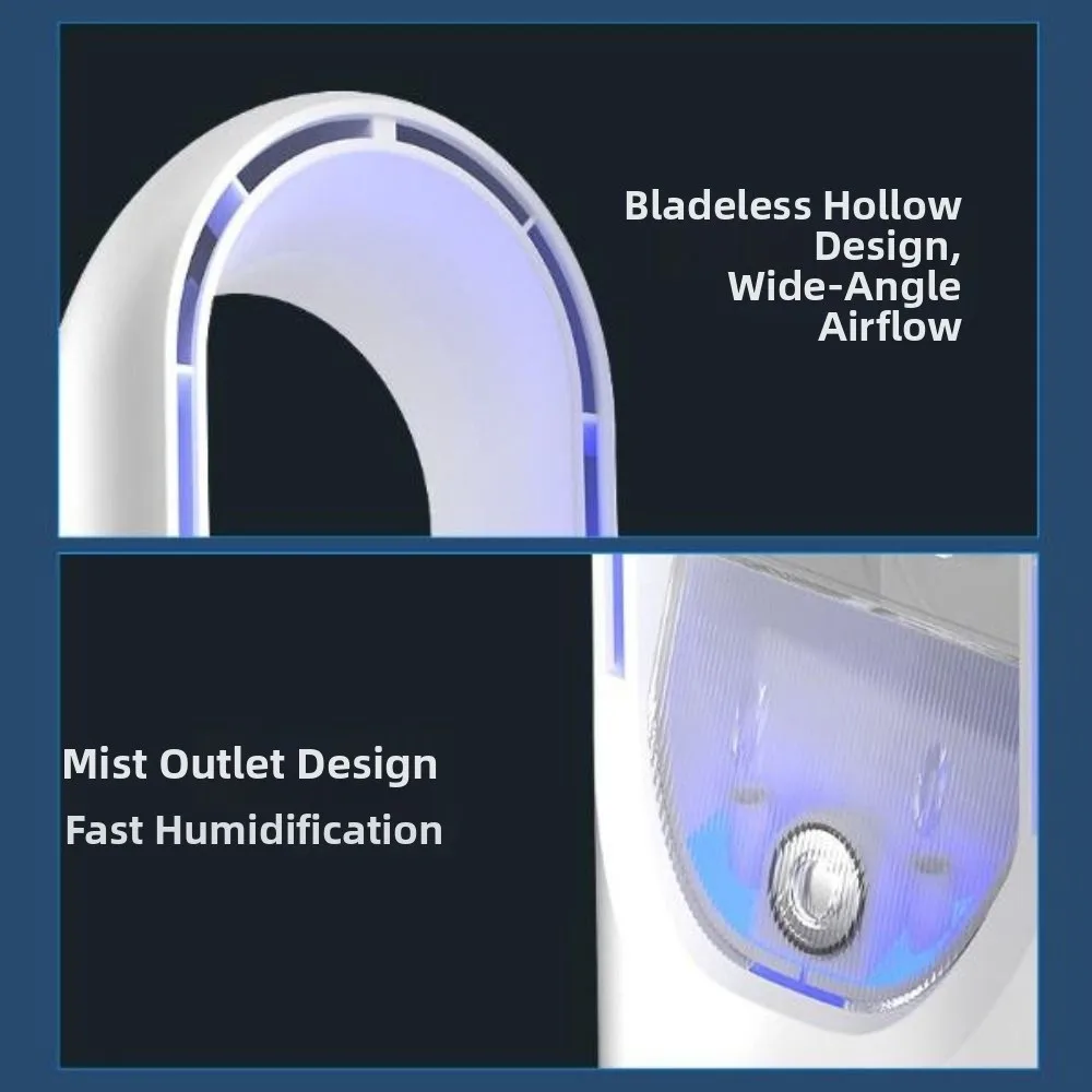 Bladeless Desktop Humidifying Fan 6 Speed Timer Mini Air Cooler Energy Saving Digital Display Portable Air Conditioner Traveling