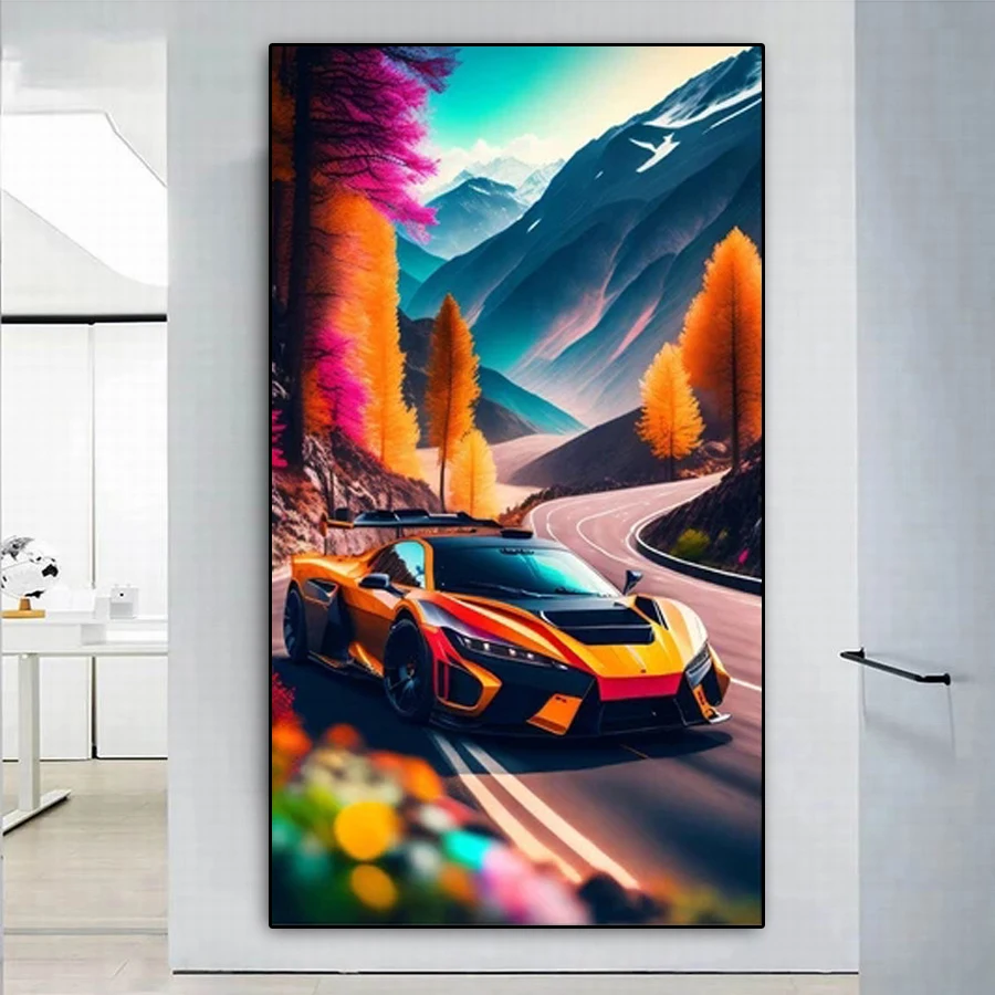 5D Diy Large Size Diamond Painting Mountain Trail Sports Car Scenery Full Mosaic Embroidery Rhinestone Picture Wall Decor AA5391