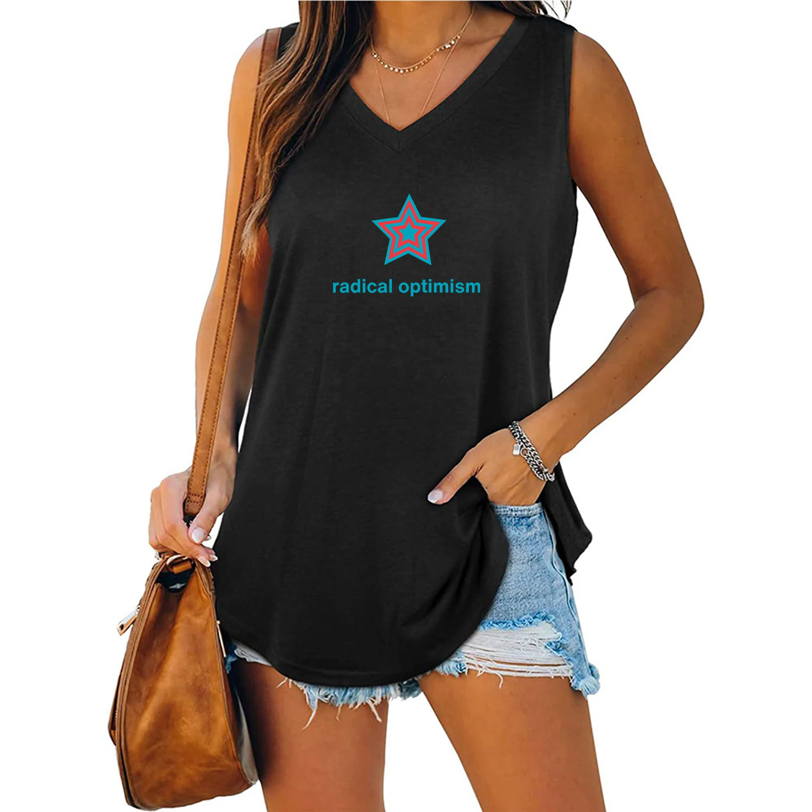 Dua-Lipa radical optimism Star Tank V-neck Female Vest Loose Oversized Women No Sleeves Top