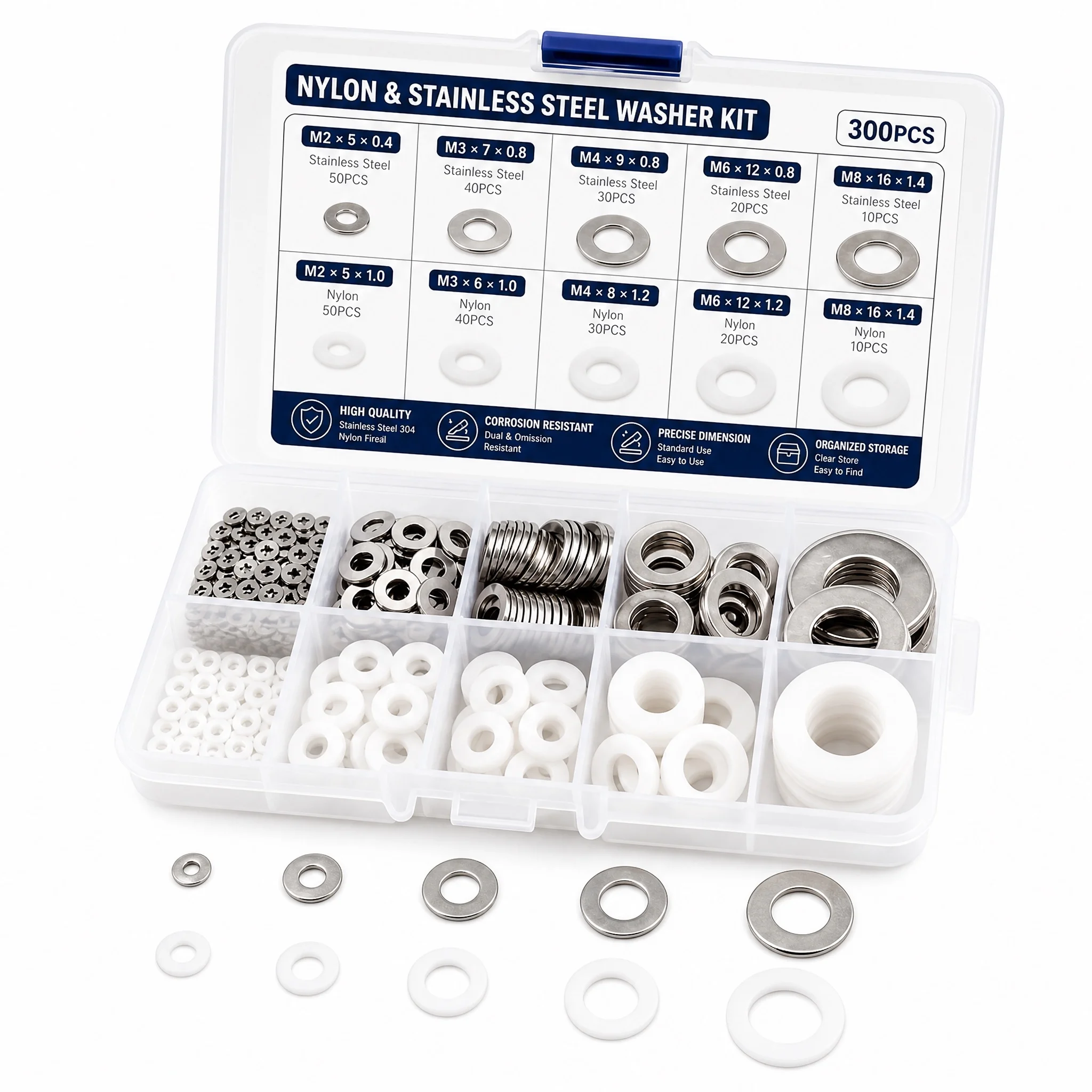 300Pcs Insulating round Gasket Sealing Washer Kit Metal Flat Washers And White Nylon Repair Washers Large Outer Diameter Flat