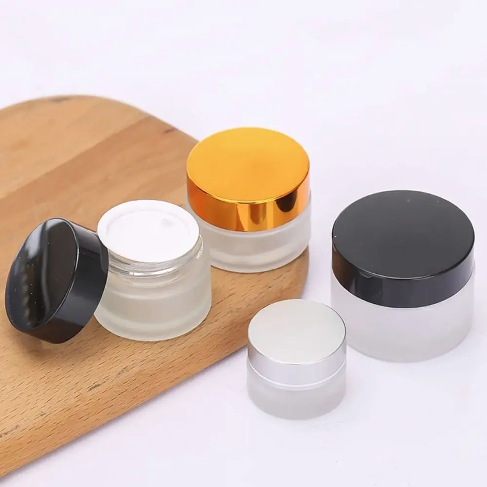

5-50g Frosted Glass Cream Jar Silver/Gold/Black/White Empty Face Cream Bottles Liquid Foundations Lip Balm Makeup Jar Travel