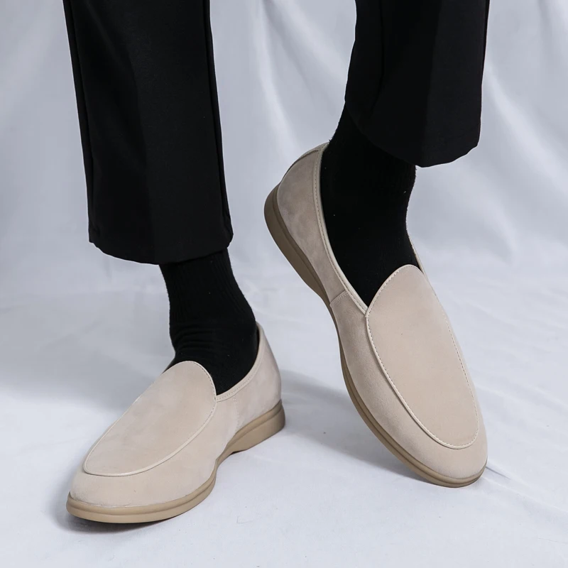 

2026 Spring High-quality Suede Men's Loafers Simple Flat Shoes Luxury Brand Cowhide Suede Leather Outdoor Mocasin Party Shoes