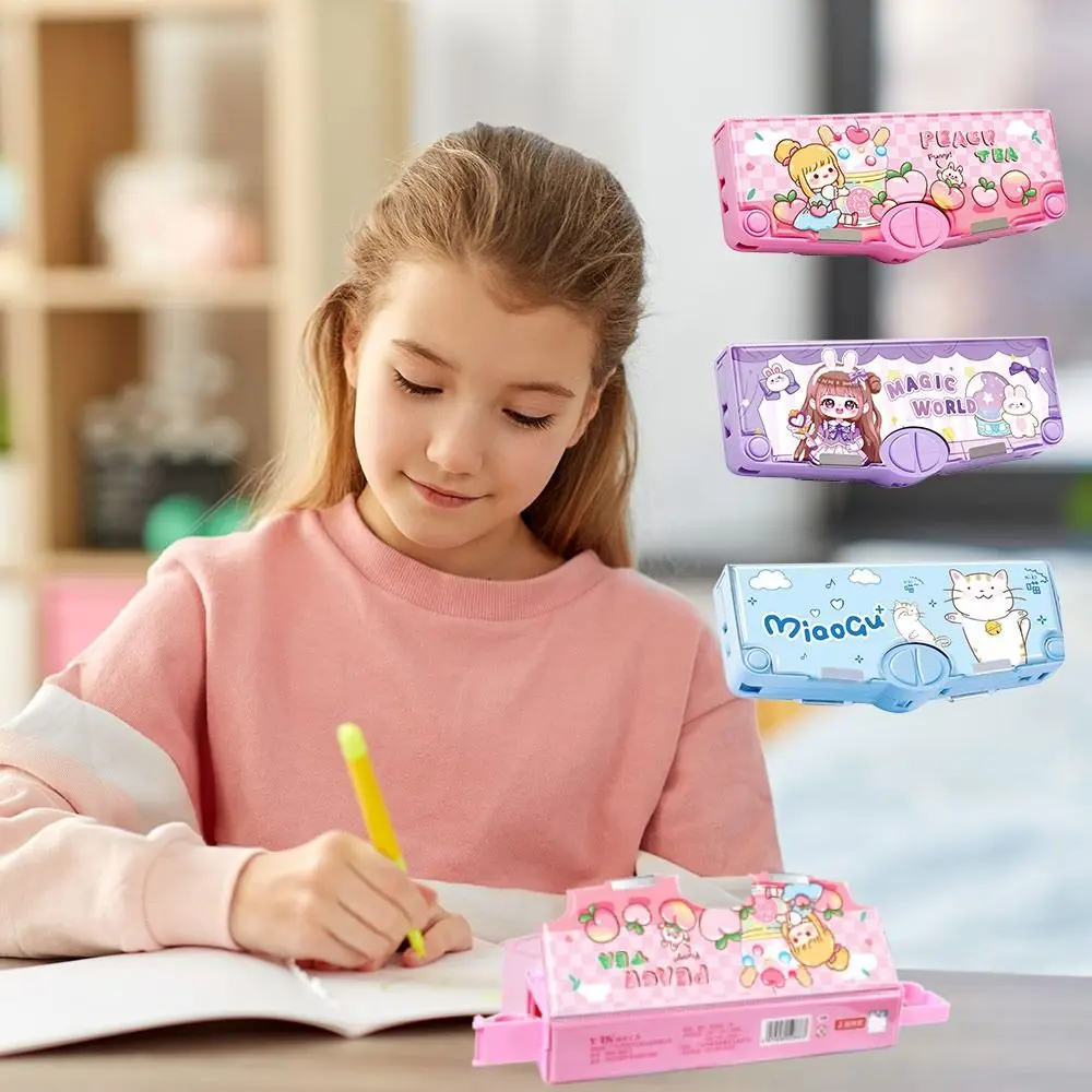 Durable Double Layer Pencil Case With Pencil Sharpener Multifunction Pen Box Large Capacity Pencil Box School Office