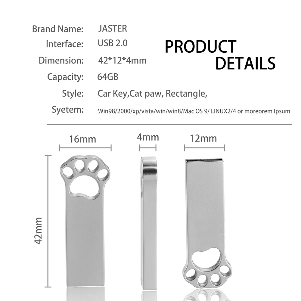 Bear Paw メタル USB フラッシュドライブ 128 ギガバイトの実容量ペンドライブ 64 ギガバイトのシルバー卸売メモリスティック 32 ギガバイトの実容量ペンドライブ 16 ギガバイト