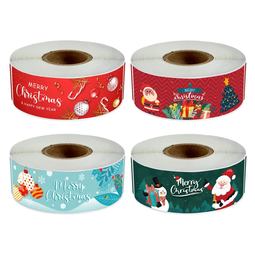 120Pcs/roll Merry Christmas Stickers Happy New Year Gift Sealing Stickers Holiday Candy Bag Box Decoration Stationery Stickers