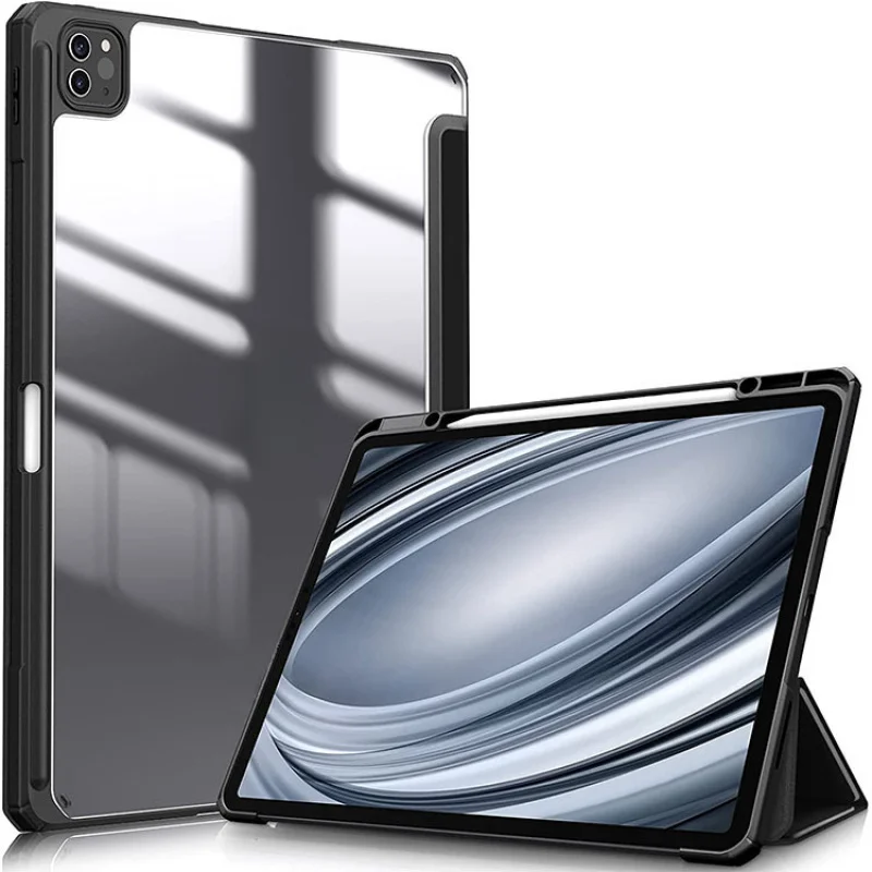 For iPad 12.9 Transparent Acrylic Tablet Case 2024 Air 6th 10.9 Tri-Fold Pro11