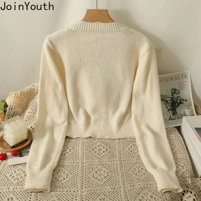 Cropped Cardigan Women Clothing Long Sleeve Knitted Thin Sweater Jackets Hollow Out V-neck Vintage Embroidery Tops Pull Femme