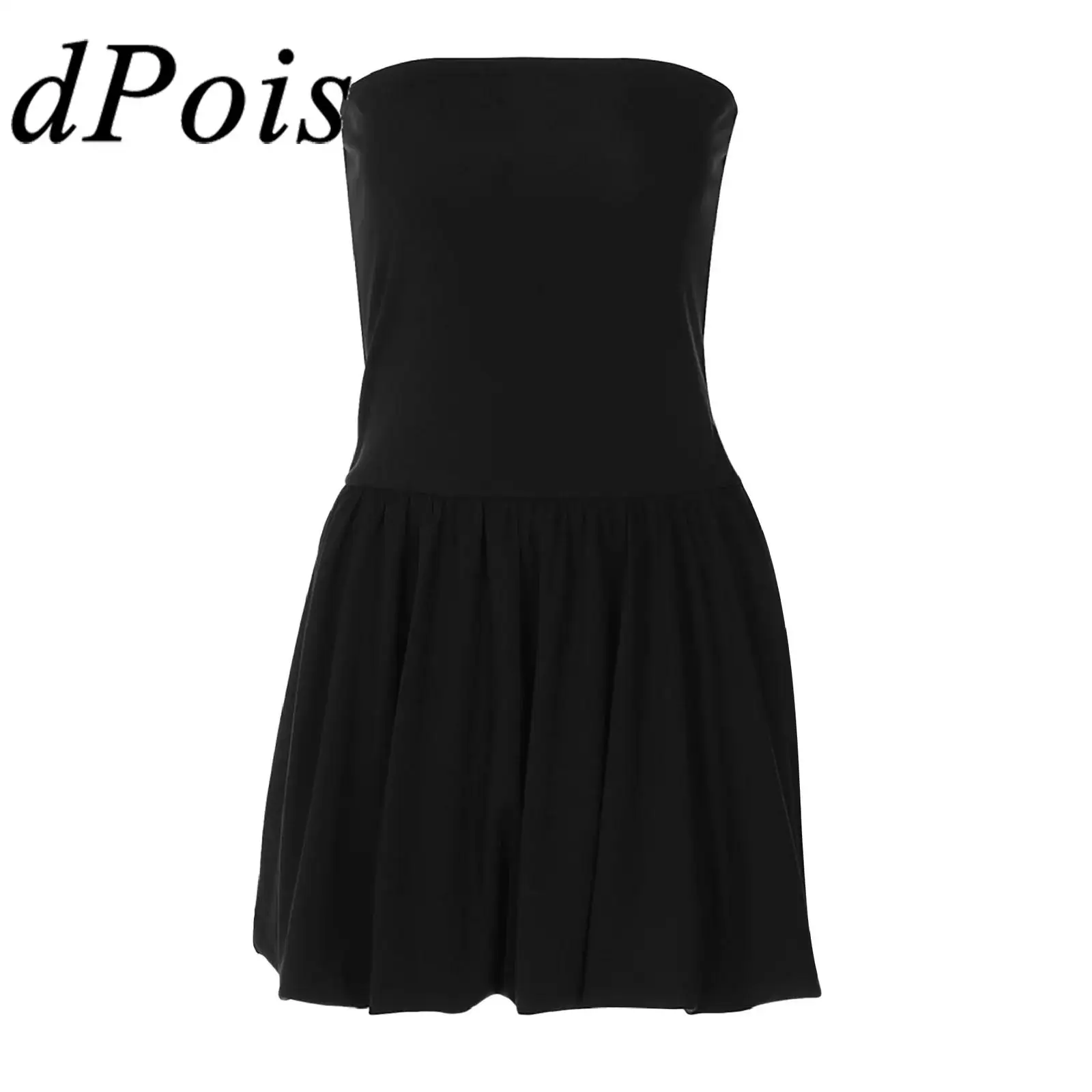 Abito nero sexy senza spalline Abito elegante da donna a tubino Mini abito sottile senza spalline in tinta unita per abbigliamento quotidiano da club di compleanno