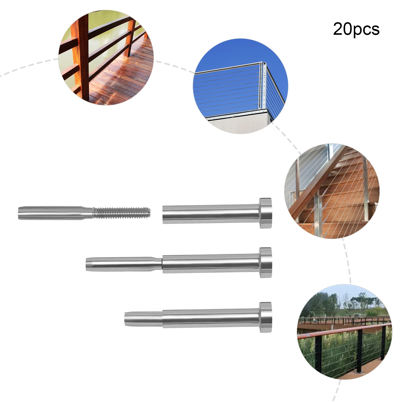 10 Pairs of Railing Swage Threaded Studs, 316 Stainless Steel for Outdoor Use, Cable Railing Hardware, Minimalist Style, Easy