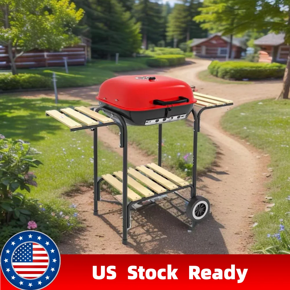 

17’’ Inch Portable Charcoal Grill with 2 Wheels Legs and Wheels, for Outdoor BBQ Cooking Camping, BBQ Coal Kettle Grill