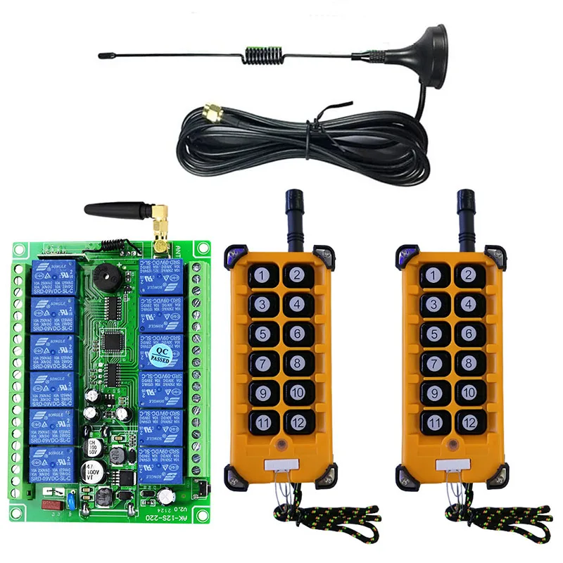 

433MHZ 3000m Industrial DC 12V 24V 48V 12CH RF Wireless Remote Control Overhead travelling crane System Receiver Digital key RE