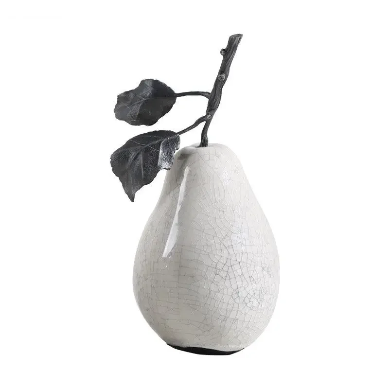 White Crack Ceramic Ornaments Apple Pear Fruit Sculpture Simulated Fruit Statue Fruit Figurines Desktop Decoration Accessories