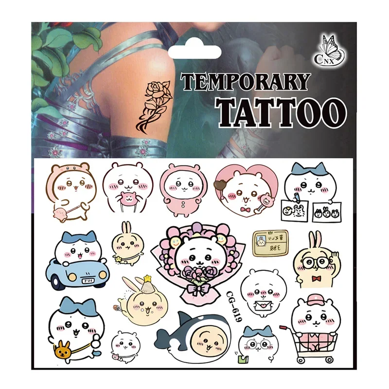 New ちいかわ ハチワレ Tattoo Stickers Anime Figure Cartoon Tattoo Sticker Kids Birthday Party Gifts Body Art Tattoo