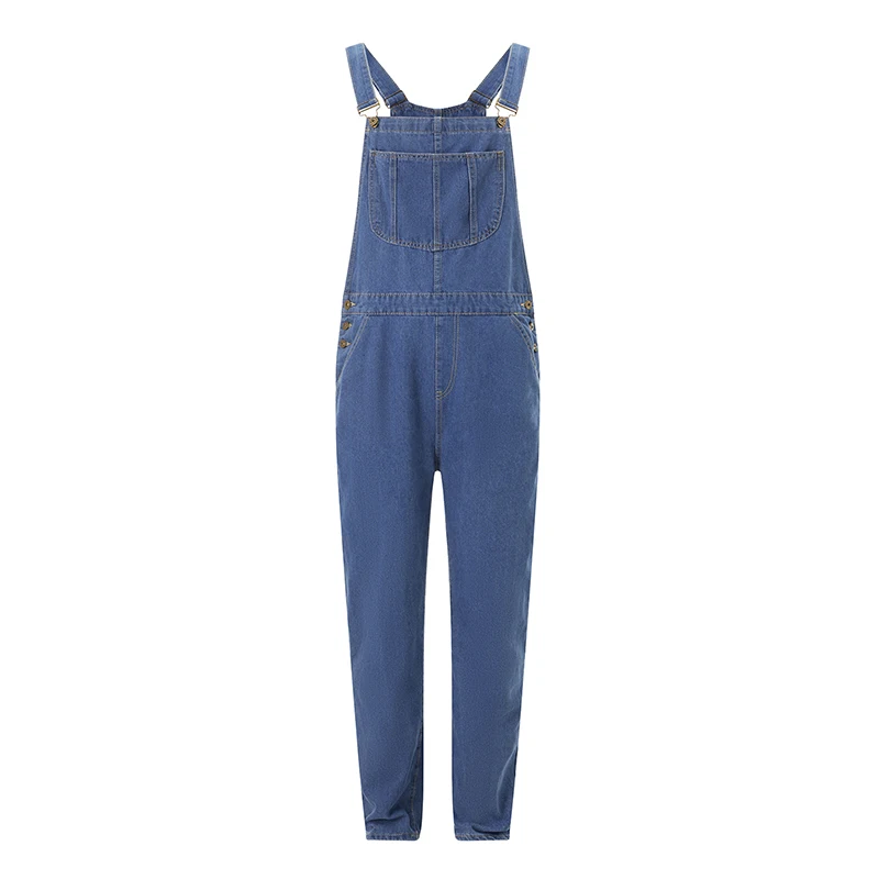 Men's Denim Bib Overalls Solid Color Fashion Lightweight Jean Jumpsuit with Pockets Adjustable Straps for Workwear