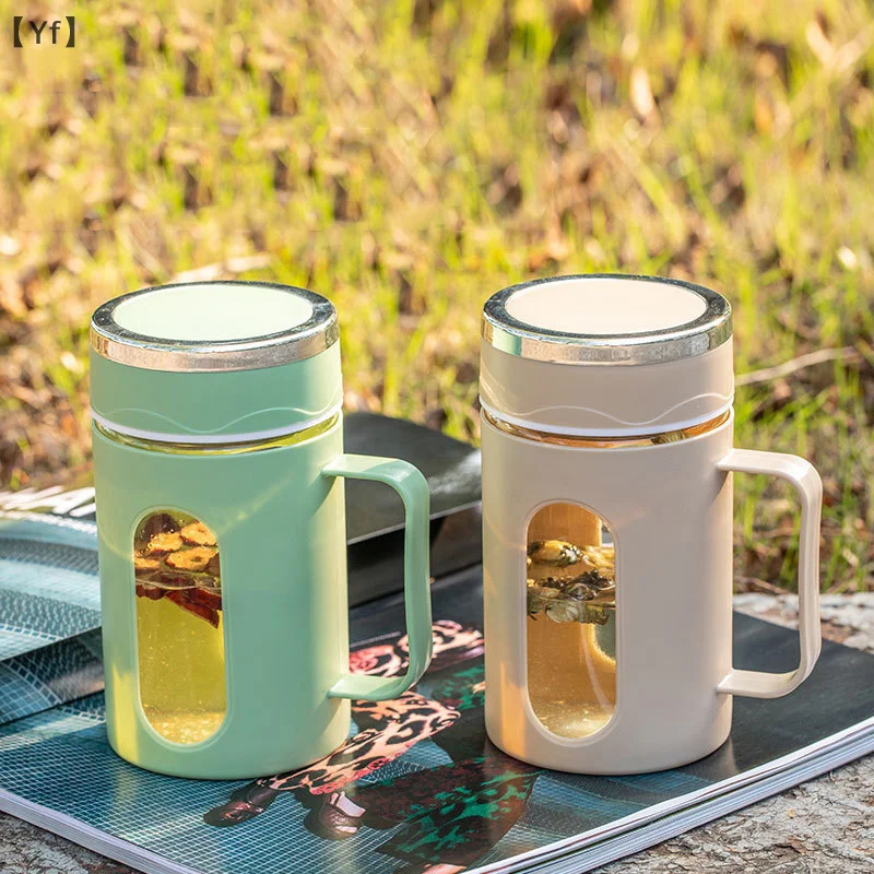 

Business Office Teacup Plastic Glass Mug Double-wall Insulated Tea Cup with Handle