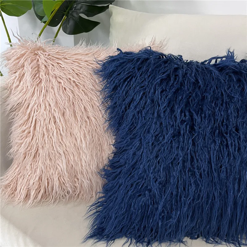 

Artificial Wool Fur Sheepskin Cushion Cover Hairy Faux Plain Fluffy Soft Throw Pillowcase Washable Square Solid Pillow Case 45x4