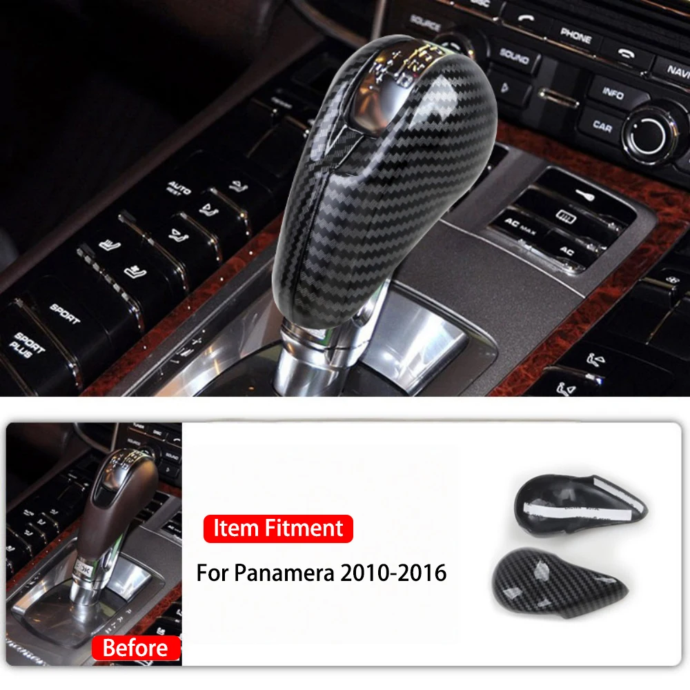 

Black Carbon Fiber Car Interior Gear Knob Shift Cover Trim Sticker for Porsche Panamera 2010-2016 Accessories