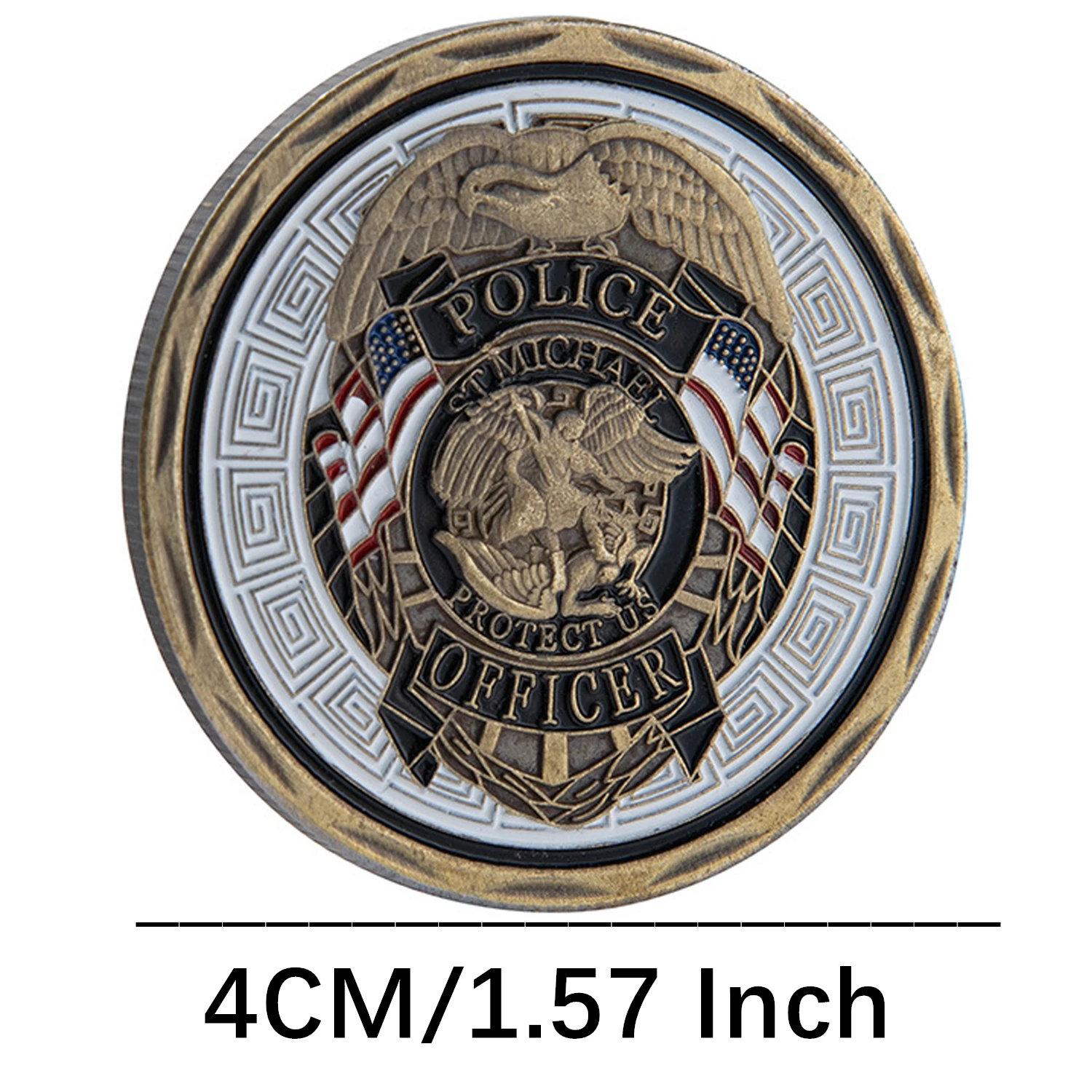 2 Pcs Challenge coin Police Commemorative Coin | Protective Patron For Law Enforcement | 3D Embossed Design With Dual Flags