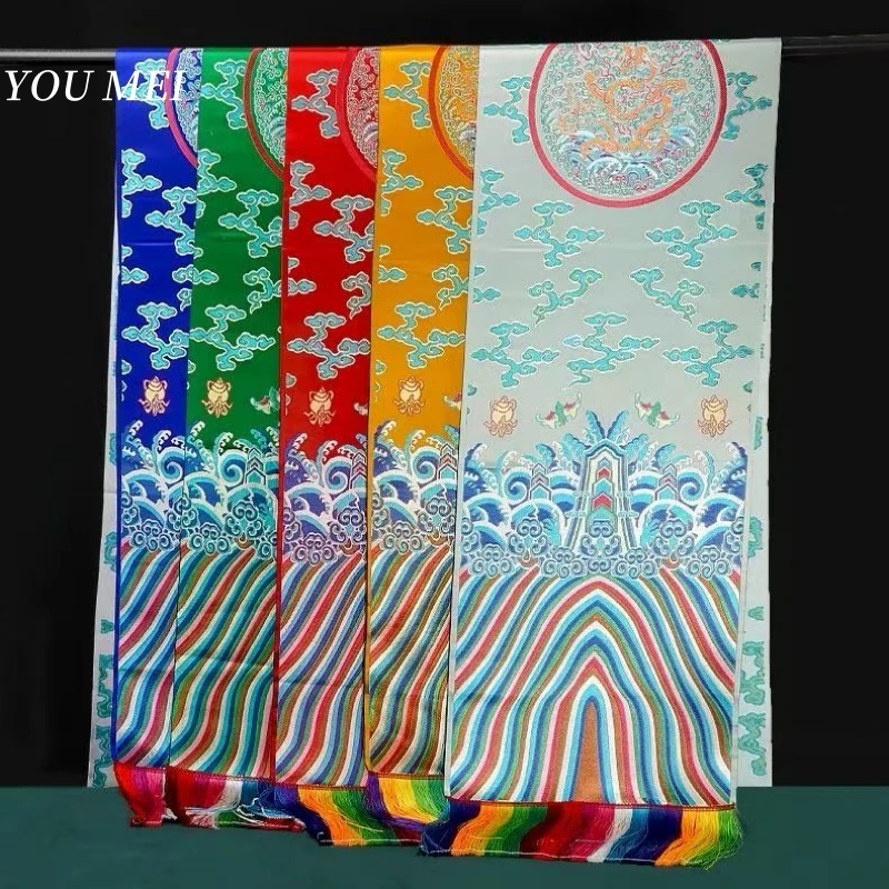 Tibetan Hada,3.4 Meters Colorful Silk Embroidery Dragon Pattern Mongolian Nationality Pendant Tapestry Tantric Buddhist Item