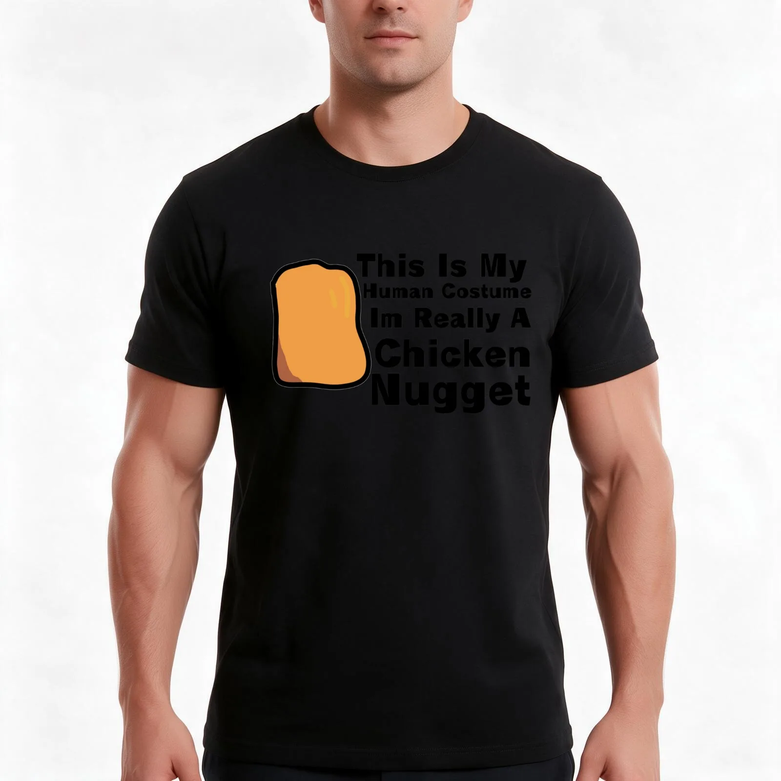 This Is My Human Costume Im Really A Chicken Nugget Black Text Essential T-Shirt, Summer Casual Cotton Tee, Unisex Men Women