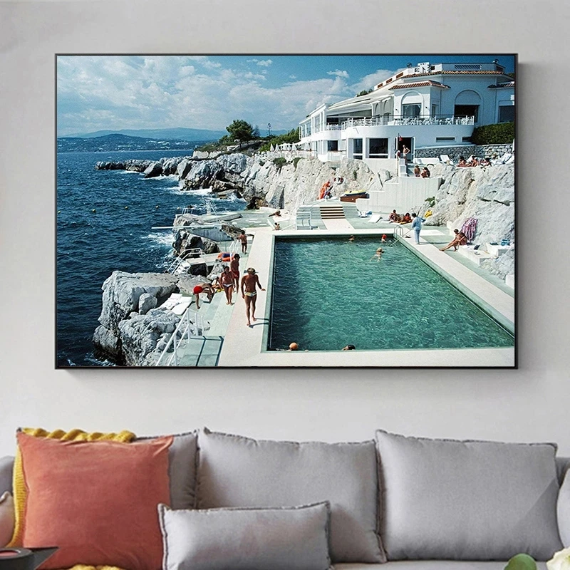 Vintage Photography By Slim Aarons Canvas Painting Poolside Glamour 1970s Poster and Print Wall Art Pictures Living Room Decor