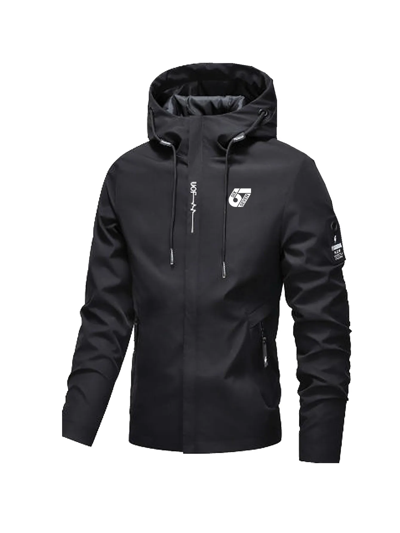 

Мужская спортивная куртка-ветровка с воротником-стойкой и 67-буквенным принтом, ветрозащитная, подходит для занятий спортом и фитнесом