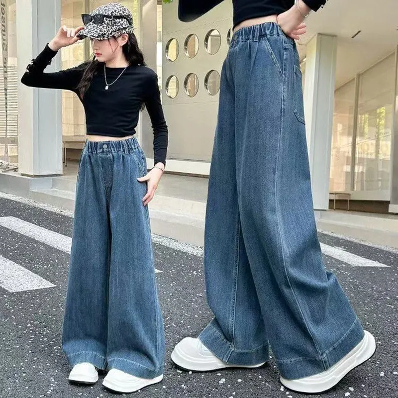 

Girls Loose Temperament Jeans Padded Autumn Winter 2026New Girls Middle Large Children Beat Rod Drag Ground Wide-legged Trousers