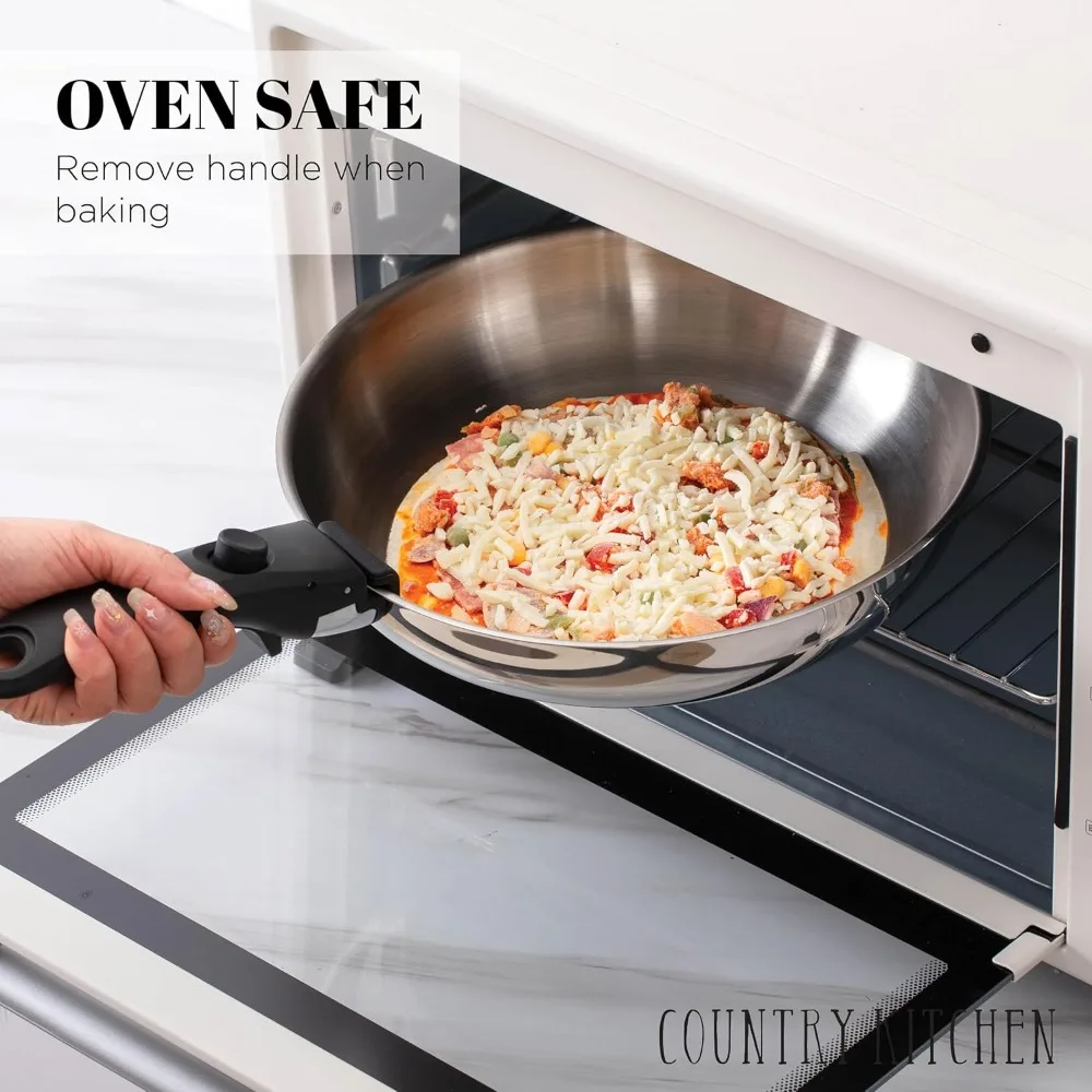 Removable Handle Stainless Steel Cookware Set, Oven & RV Safe Pots Pans for Small Kitchen Camping