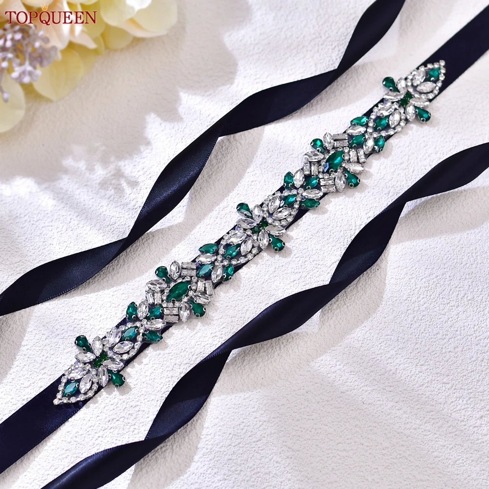 

TOPQUEEN Glass Rhinestone Patch Wedding Belt Halloween Important Holiday Dress Accessories Handmade Woman Ribbon Sash S186-KL